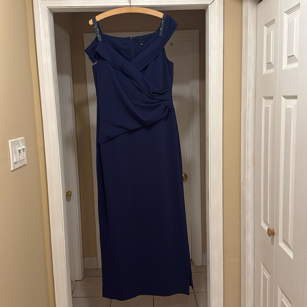Beautiful navy full length evening gown by Lauren